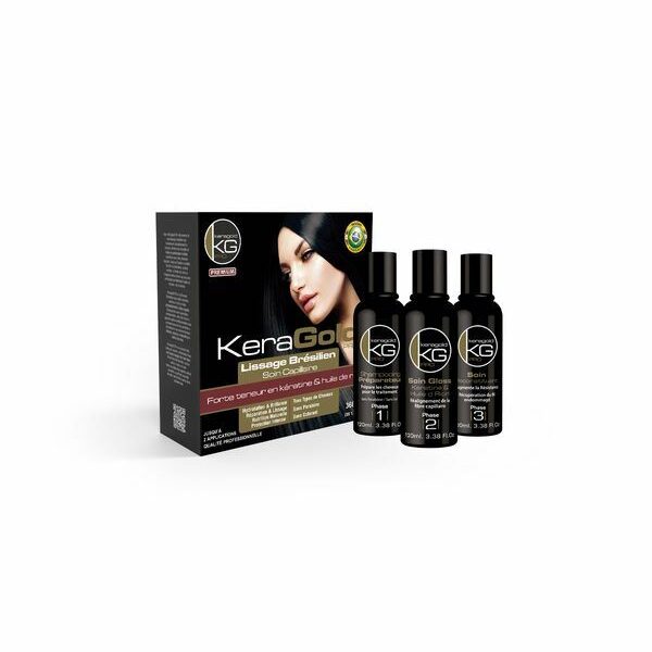 KER001þKERAGOLD - Kit de lissage brésilien 3 x 120 ml - Kératine et Huile de ricin